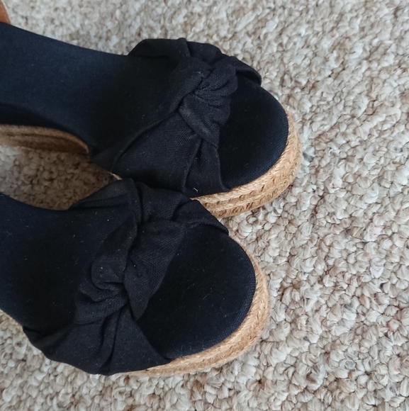 TORY BURCH Knotted Bow Wedge Espadrille Platform Sandal Black/NAVY/ Tan SIZE 6.5 - Picture 8 of 16